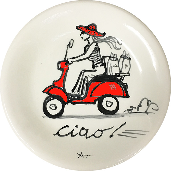 Ciao Vespa donna, exclusive ceramic plate by Italian Summers