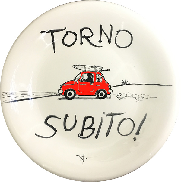 Cinquecento Torno Subito Spiaggia, exclusive ceramic plate by Italian Summers