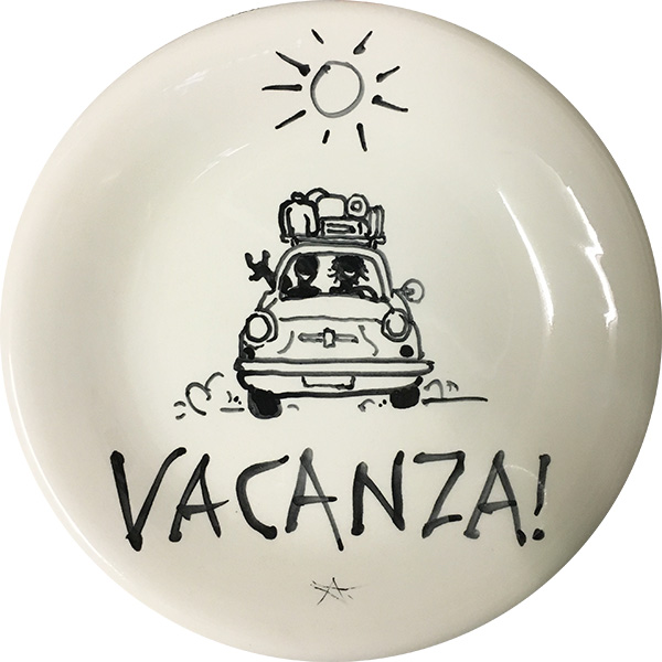 Cinquecento Vacanza, exclusive ceramic plate by Italian Summers