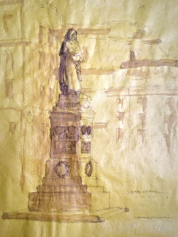 Claudio Assandri, Nudi Romani Giordano Bruno monument, Campo de Fiori -model kneeling, speed pose, 1 minute.