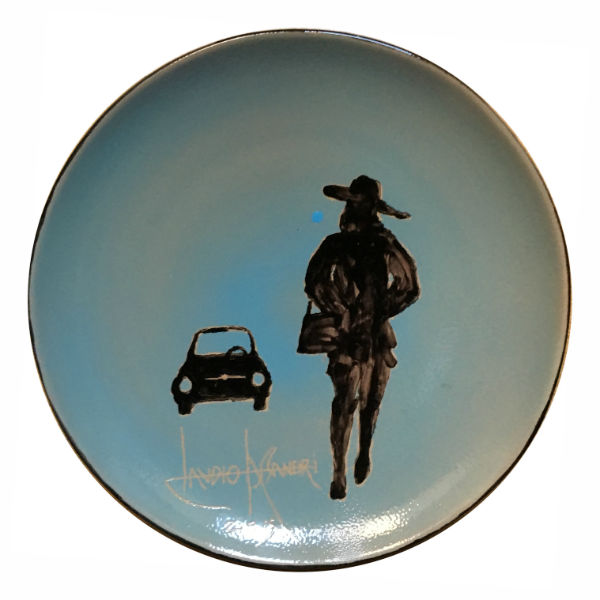 Italian Summers Cinquecento parked. Exclusive handpainted ceramic plate