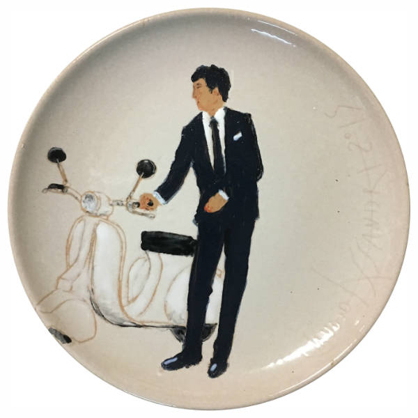 Italian Summers Vespa man! Exclusive handpainted ceramic plate