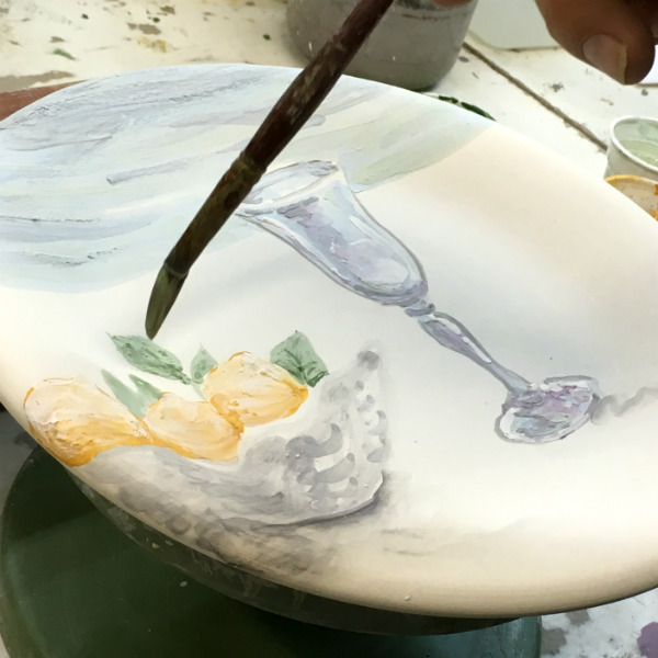 The making of Italian Summers Sorrento lemons plate. Made in Italy. Italian style ceramic plates