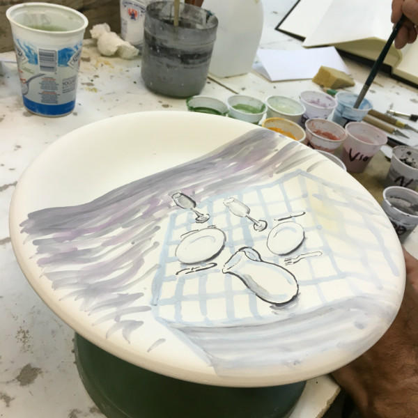 Italian Summers plate Tavola sul Mare the making of. Art by Claudio Assandri, design by Lisa van de Pol. Italian Style ceramic plates