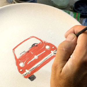 Italian Summers Red Cinquecento plate. Unique ceramic artwork plates. the maing of