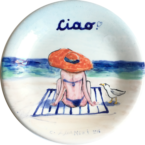 Positano Beach Hat ceramic plate made my Italian Summers
