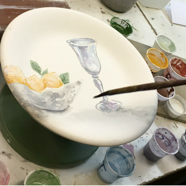 The making of Italian Summers Sorrento lemons plate. Made in Italy. Italian style ceramic plate