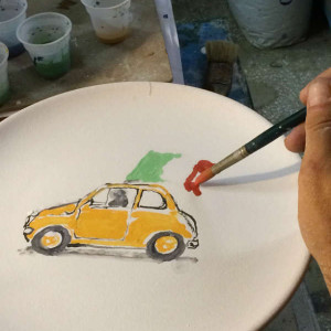 The making of Italian Summers plate Cinquecento with Italian flag. Exclusive ceramic plate by Italian Summers