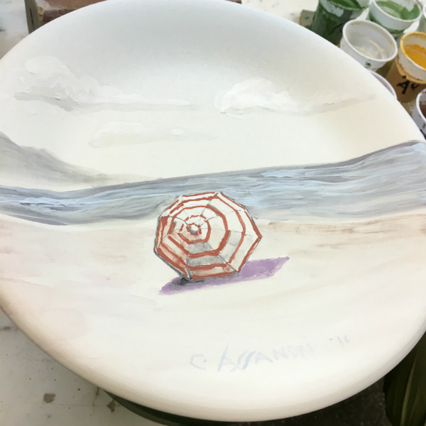 Italian Summers plate Ombrellone, Italian Beach, the making of. By Italian Summers Design, artwork Claudio Assandri, design Lisa van de Pol