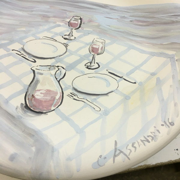 Italian Summers plate Tavola sul Mare, the making of. Artwork by Claudio Assandri, design by Lisa van de Pol, Italian Style ceramic plates