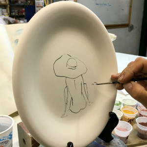 The making of Italian Summers plate Big Beach Hat Positano. Exclusive ceramic plate by Italian Summers